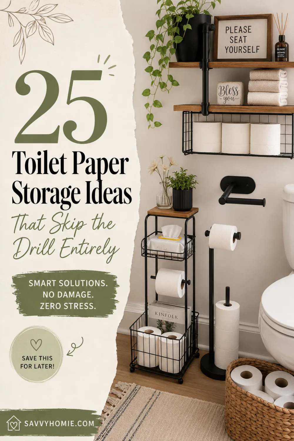 25 Toilet Paper Storage Ideas That Skip the Drill Entirely, pin this list