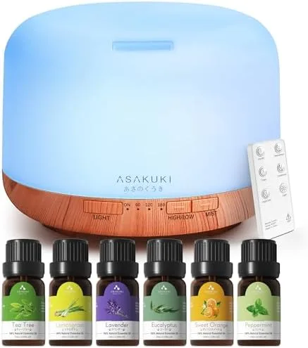 ASAKUKI Essential Oil Diffuser with 6 Oils