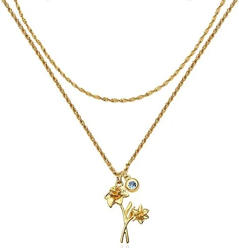 Birth Flower and Birthstone Necklace