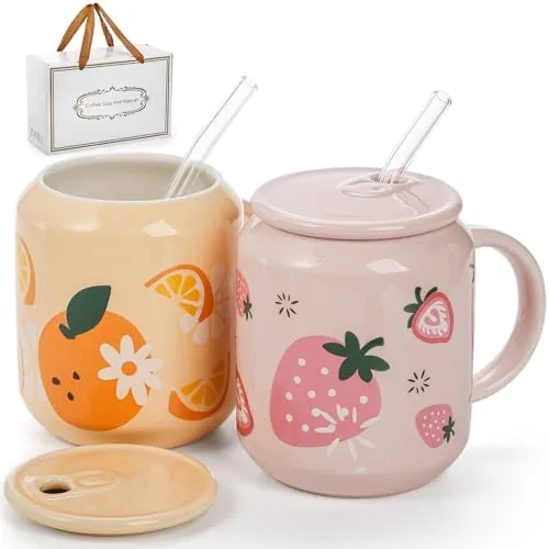 Cute Lidded Mug Set, 2-Piece