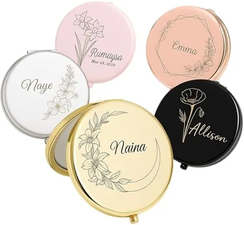 Engraved Floral Compact Mirror