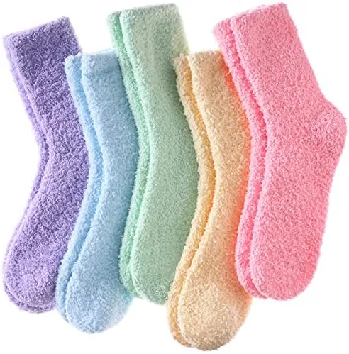Fuzzy Slipper Socks, 5-Pack