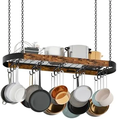 Hang Pots and Pans From the Ceiling Instead of Stacking Them in a Crowded Cabinet