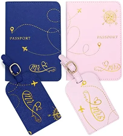 His and Hers Passport Cover and Luggage Tag Set