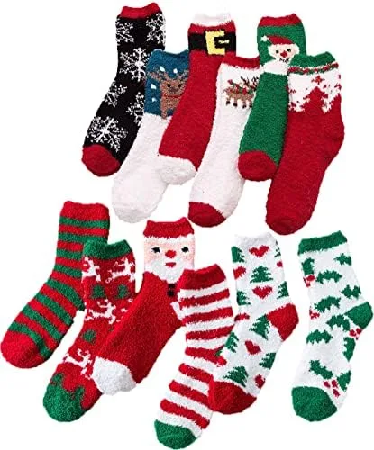 Cozy Holiday Fuzzy Socks (10-Pack)