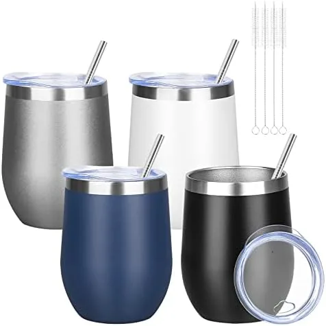 Insulated Stainless Steel Wine Tumbler with Lid (Set of 4)