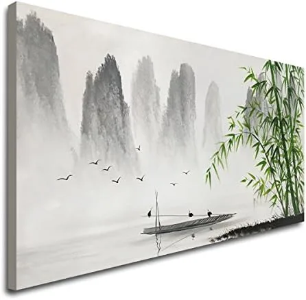 Misty Mountain Ink Landscape Canvas, Extra Large