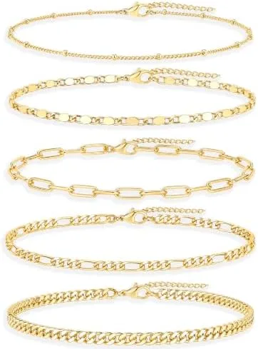 Layered Anklet Set, 5-Piece