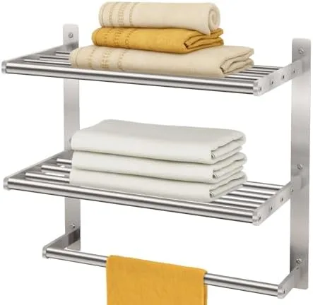 Add a Metal Towel Shelf With a Built-In Bar Across the Bottom