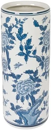 Creative Co-Op Blue and White Ceramic Umbrella Stand