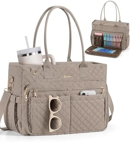 Quilted Work Tote with Laptop Organizer