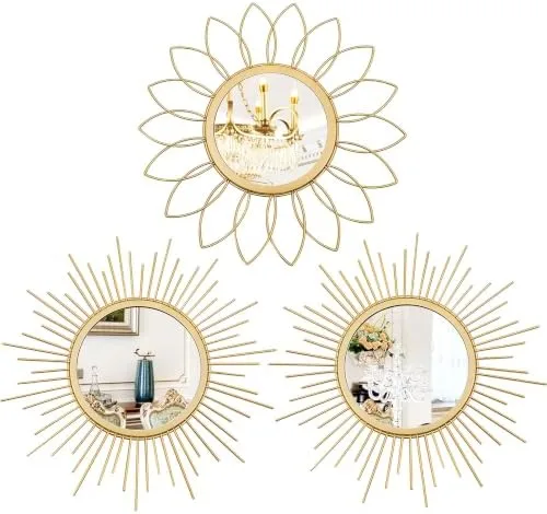 Sunburst Metal Wall Mirror, Set of 3