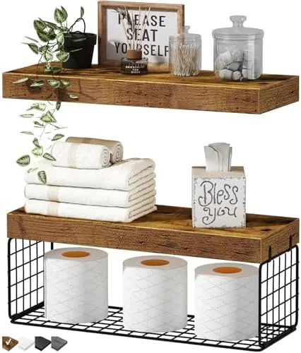 Stack Two Floating Shelves With a Backstock Basket on the Lower One
